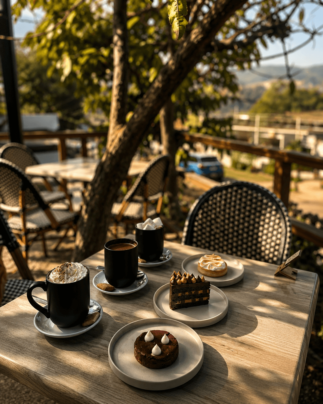 Mesa con café en la terraza de Don Matías